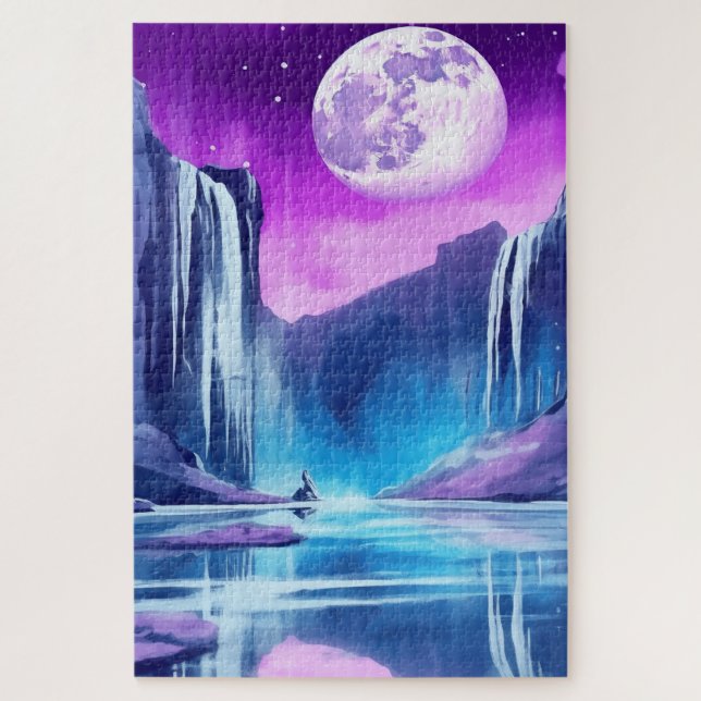 Cosmic Full Moon over Waterfalls Jigsaw Puzzle (Vertical)