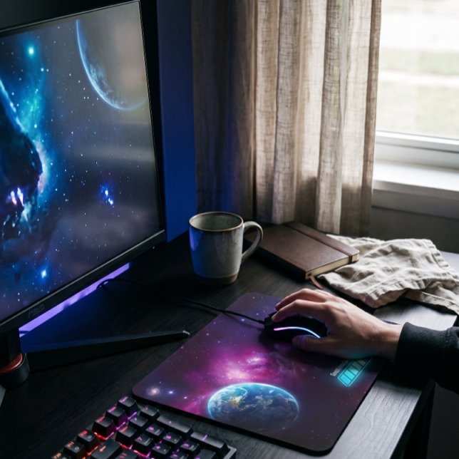 Cosmic Galaxy and Earth Loading Bar Sci-fi Gaming Mouse Pad (Creator Uploaded)