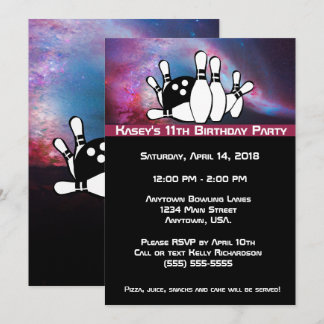 Cosmic Galaxy Bowling Birthday Party Invitation