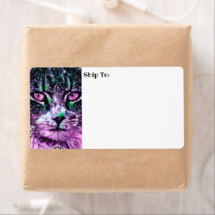 Cosmic Galaxy Cat Starry Skies Purple And Green