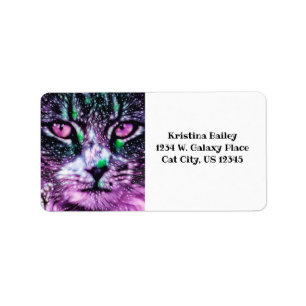 Cosmic Galaxy Cat Starry Skies Purple And Green Label