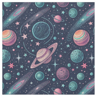 Cosmic Galaxy, Celestial Stars & Planets Pattern Fabric