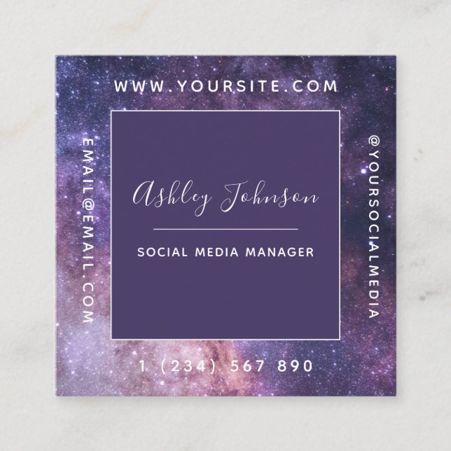 Cosmic Galaxy Futuristic Modern Social Media Night Square Business Card (Front)