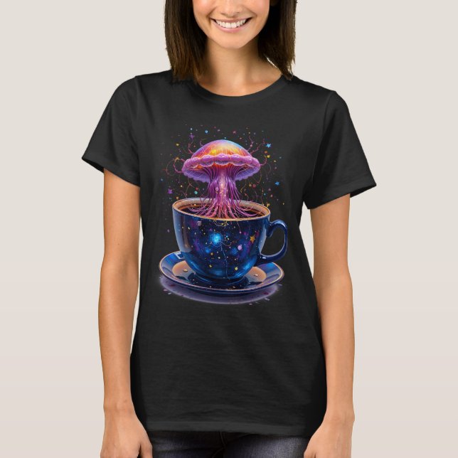  Cosmic Galaxy Jellyfish in Teacup Whimsical Space T-Shirt (Front)