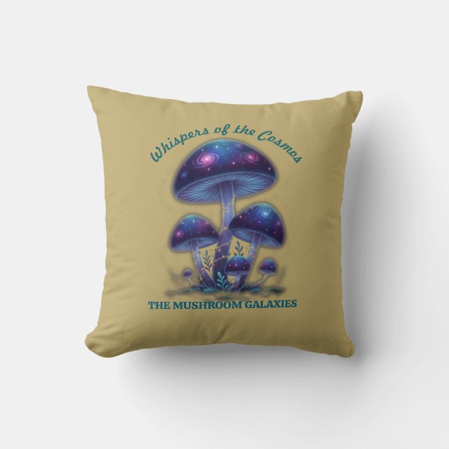Cosmic Galaxy Mushrooms • Whimsical Fantasy Fungi  Cushion (Front)