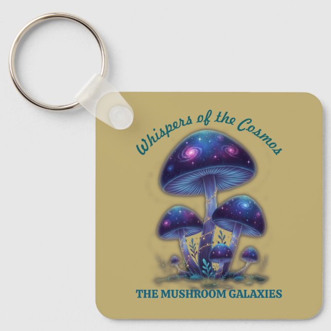 Cosmic Galaxy Mushrooms • Whimsical Fantasy Fungi  Key Ring (Front)