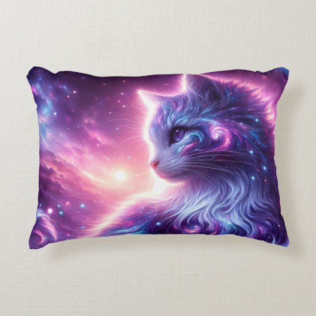 Cosmic Galaxy Mystical Feline Celestial Decorative Cushion (Front)