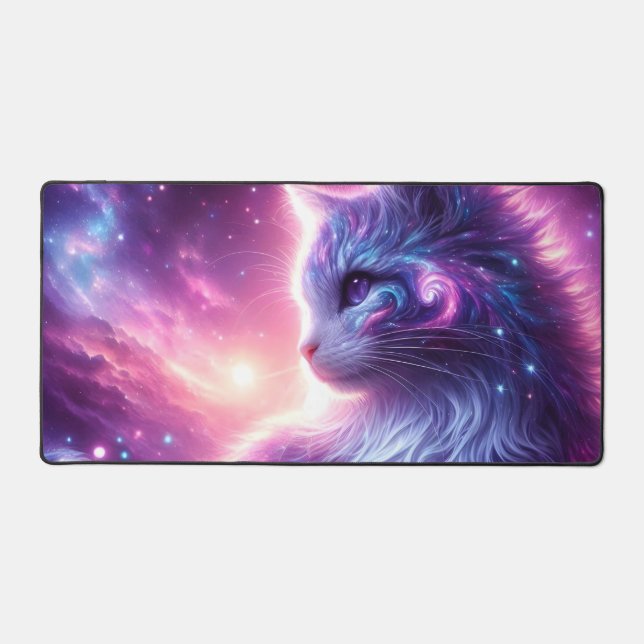 Cosmic Galaxy Mystical Feline Celestial Desk Mat (Front)