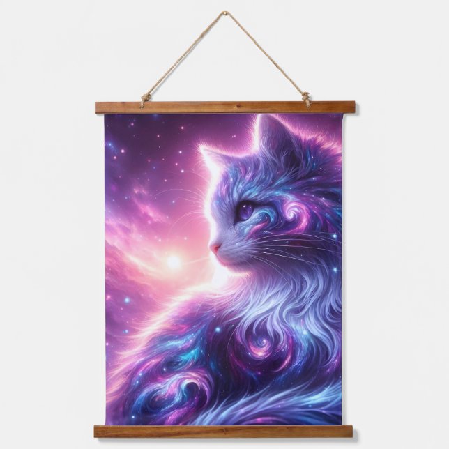 Cosmic Galaxy Mystical Feline Celestial Hanging Tapestry (Front)