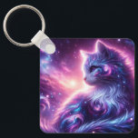 Cosmic Galaxy Mystical Feline Celestial Key Ring<br><div class="desc">The mysterious beauty and quiet wisdom of a celestial feline with soft pastel galaxy tones blends with flowing,  luminous fur.</div>