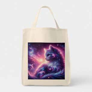 Cosmic Galaxy Mystical Feline Celestial Tote Bag