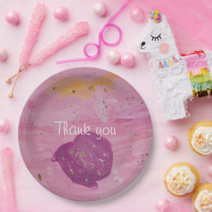 Cosmic Galaxy Pink Watercolor Birthday Paper Plate