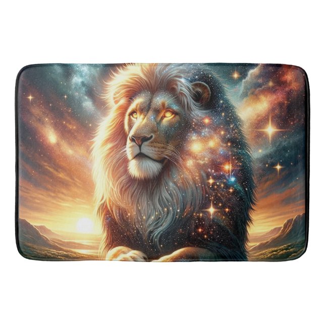 Cosmic Galaxy Space Lion Leo Strength Astrology  Bath Mat (Front)