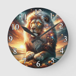 Cosmic Galaxy Space Lion Leo Strength Astrology  Round Clock