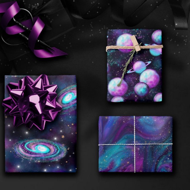 Cosmic Galaxy | Turquoise Blue Purple Nebula Wrapping Paper Sheet (Creator Uploaded)