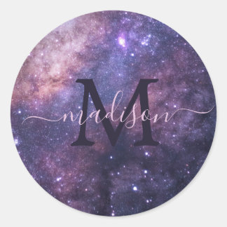 Cosmic Galaxy Universe Personalised Monogram Classic Round Sticker