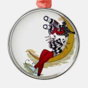 Cosmic Gaze: Elf on the Moon Adventure Metal Ornament