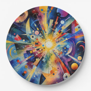 Cosmic Geometric Explosion Abstract Paper Plate