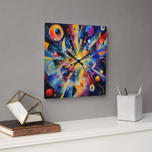 Cosmic Geometric Explosion Abstract Square Wall Clock