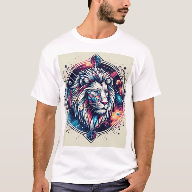 Cosmic Geometric Lion Emblem T-Shirt  (Front)
