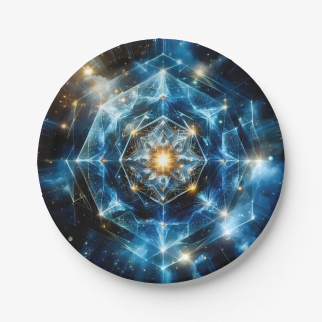 Cosmic Geometry Mandala Star Universe Abstract Paper Plate (Front)