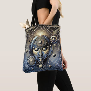 Cosmic Geometry - Mystical Face Design Tote Bag