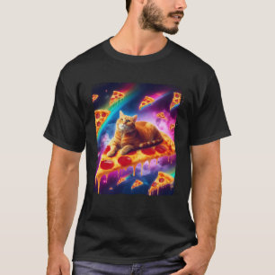 Cosmic Ginger Cat Sailing Pizza Slice In The Rainb T-Shirt