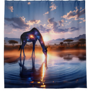 Cosmic Giraffe - African Sunset Shower Curtain