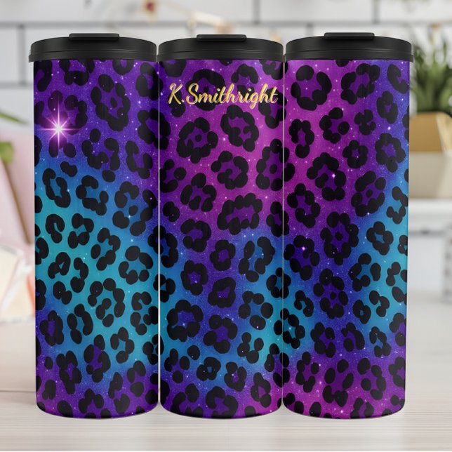 Cosmic Glitter Leopard Print Ombre Thermal Tumbler (Creator Uploaded)