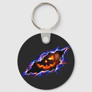 Cosmic Glowing Halloween Pumpkin Ripped Tear Key Ring