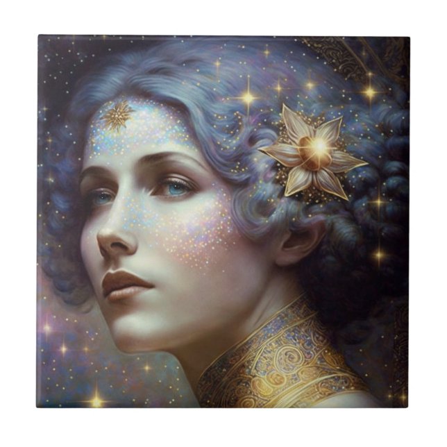 Cosmic Goddess Fantasy Art Ceramic Tile (Front)