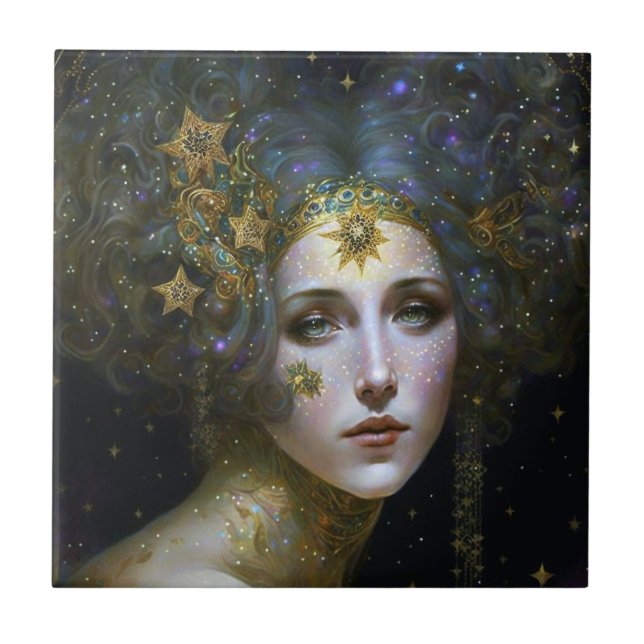 Cosmic Goddess Fantasy Art Ceramic Tile (Front)