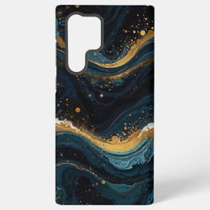 Cosmic Gold and Blue Fluid Art, Luxury Abstract Samsung Galaxy Case