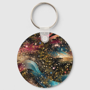Cosmic  Gold Dust Abstraction Key Ring