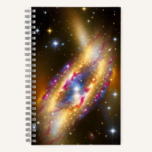 Cosmic Gold Pink and Blue Astro Starry Galactic Notebook