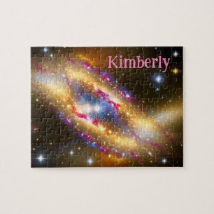 Cosmic Golden Pink and Blue Galactic Space Event Jigsaw Puzzle