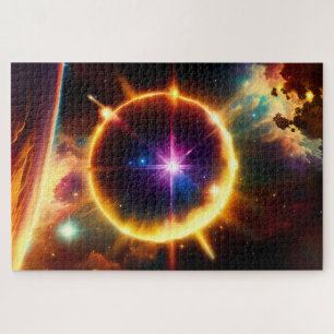 Cosmic Golden Sphere Bursting in Planetary Event Jigsaw Puzzle