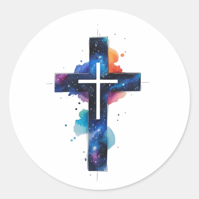 Cosmic Grace Galaxy Christian Cross Sticker (Front)