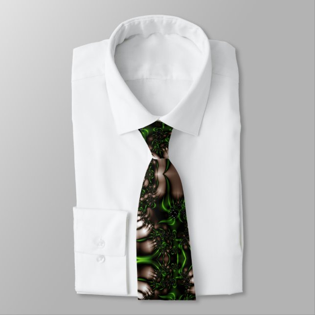 cosmic green white fractal background tie (Tied)