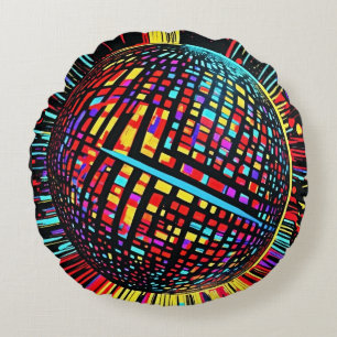 Cosmic Groove: Lino Cut Disco Ball Round Cushion