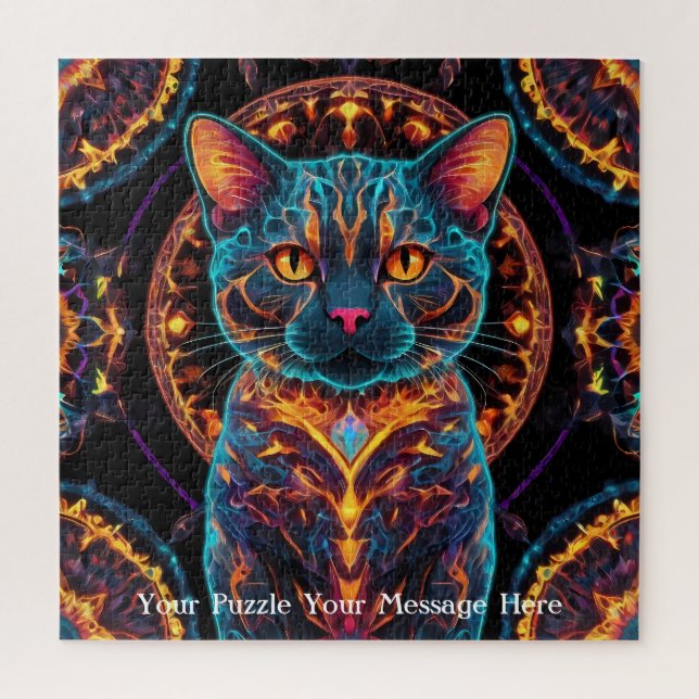 Cosmic Guardian Cat – Neon Galaxy Mandala  Jigsaw Puzzle (Vertical)