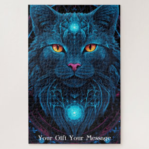 Cosmic Guardian Cat – Neon Galaxy Mandala  Jigsaw Puzzle