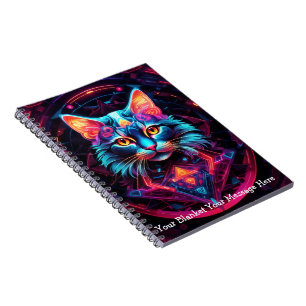Cosmic Guardian Cat – Neon Galaxy Mandala  Notebook