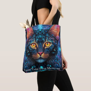 Cosmic Guardian Cat – Neon Galaxy Mandala Tote Bag