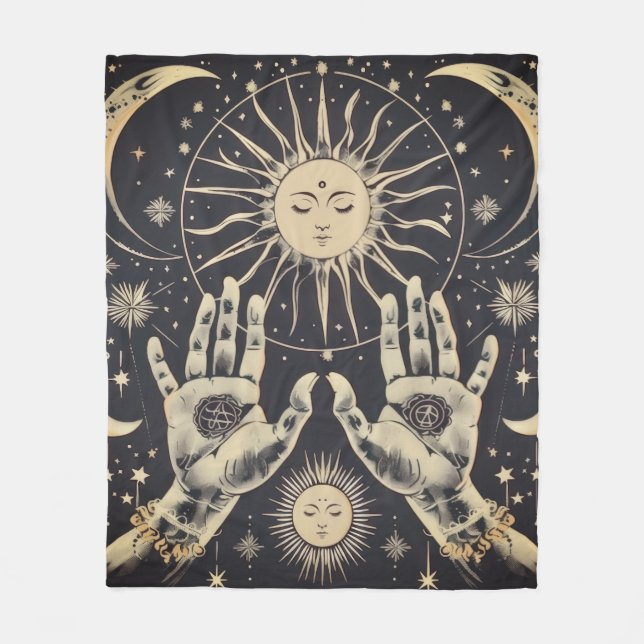 ✨ Cosmic Harmony Sun & Moon Fleece Blanket (Front)