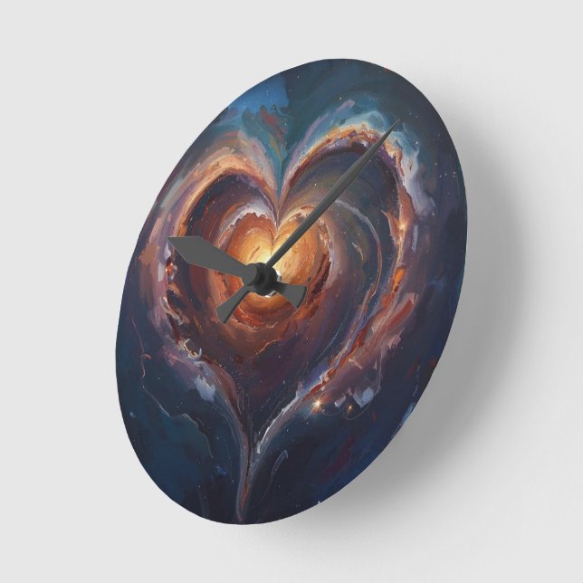 Cosmic Heart Galaxy Love Art – Universe Romance  Round Clock (Angle)