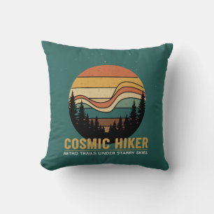 Cosmic Hiker Retro 70s Sunset Space Forest Stars Cushion