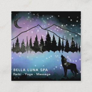 *~* Cosmic Howling Wolf Rainbow - Mountain Shaman Square Business Card