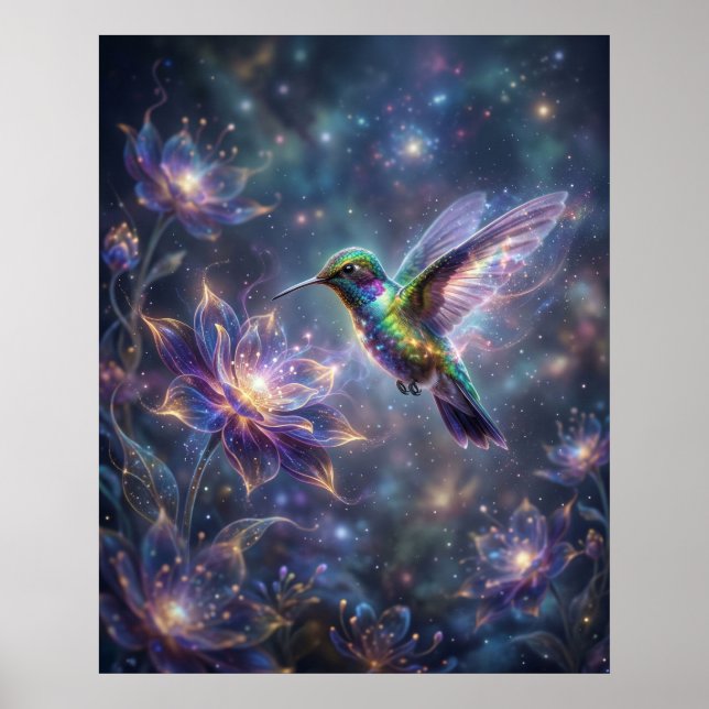 Cosmic Hummingbird Star Bloom Poster (Front)