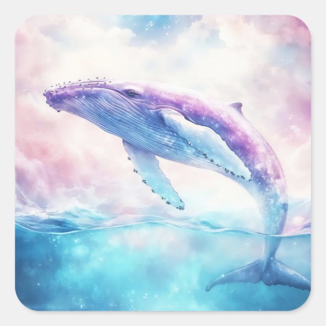 Cosmic Humpback Whale in Celestial Waters Square Sticker (Front)